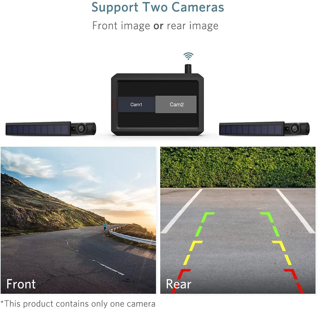 Cars Wireless Digital Backup Camera Solar Panel Kit with  Monitor, Supports 2 Rear View Backup Cameras Systems Easy Installation