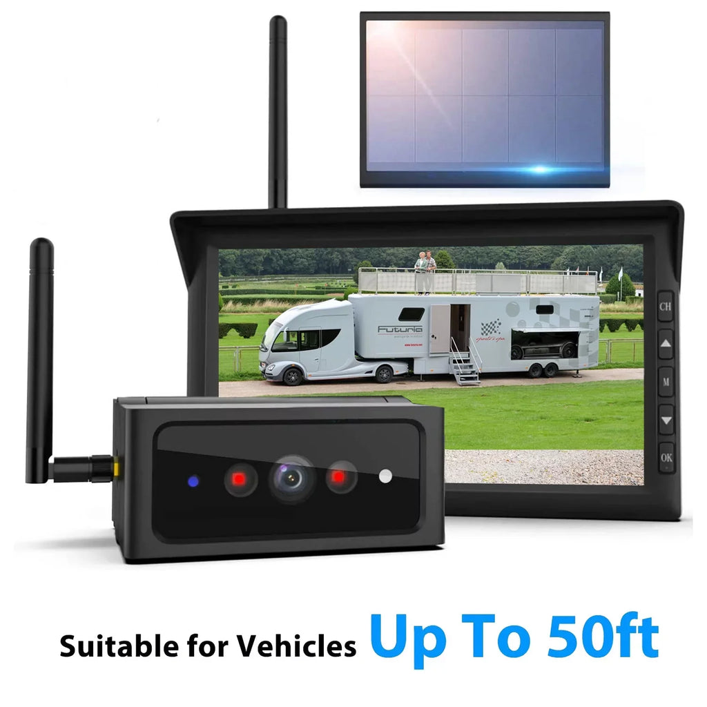 Auto-Vox Solar  Backup Camera 2 Channel Wireless Reverse Camera Systems, 7" Monitor Rear View Back Up Camera for Campervans, Trailer