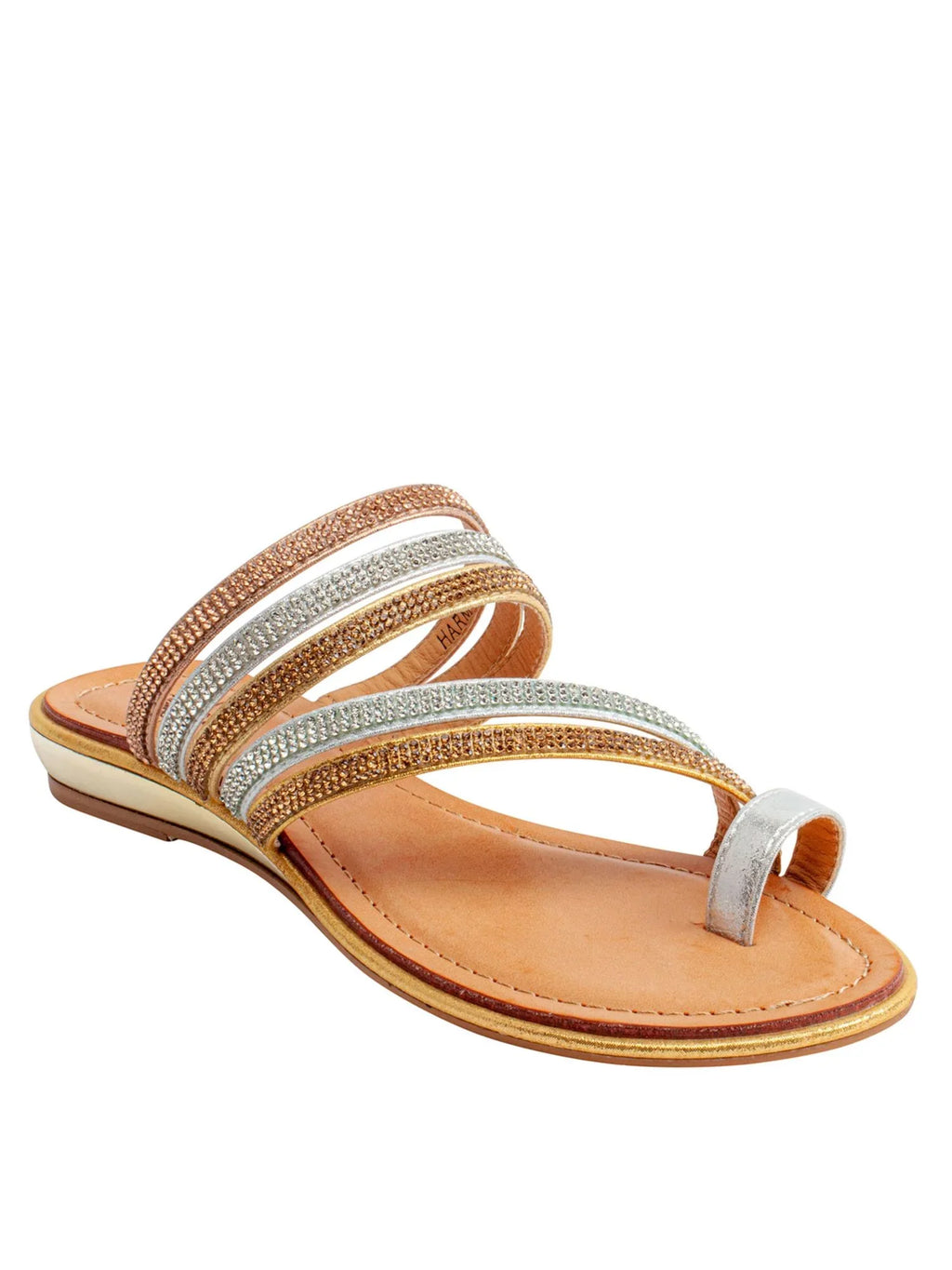 G.C.  Womens Gold Strappy Toe-Loop Rhinestone Padded Harmonie Round Toe Wedge Slip On Slide Sandals 9