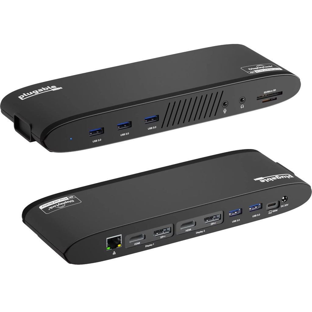 Plugable 13-in-1  C Docking Station Dual Monitor, 100W Charging, Dual 4K Displays 2x  or 2x DisplayPort, Compatible with Mac, Windows, Thunderbolt 3 / 4, -C (5x , Ethernet,  Card Reader