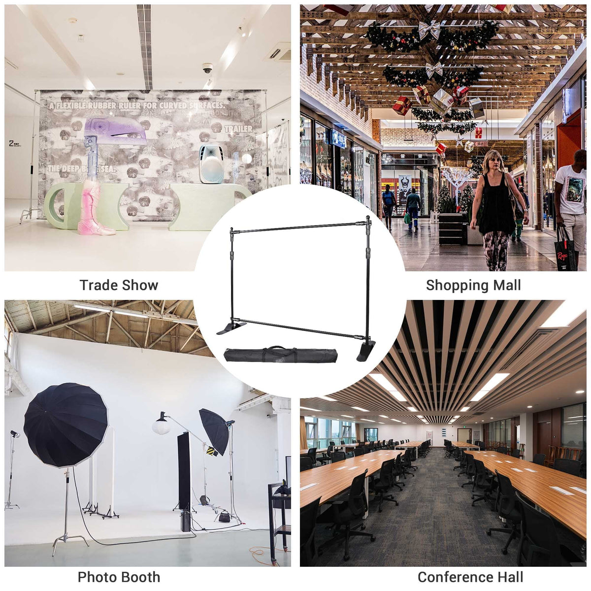 InstaHibit 10x8 ft Banner Stand Adjustable Step and Repeat Stand Expanding Trade Show Display Backdrop