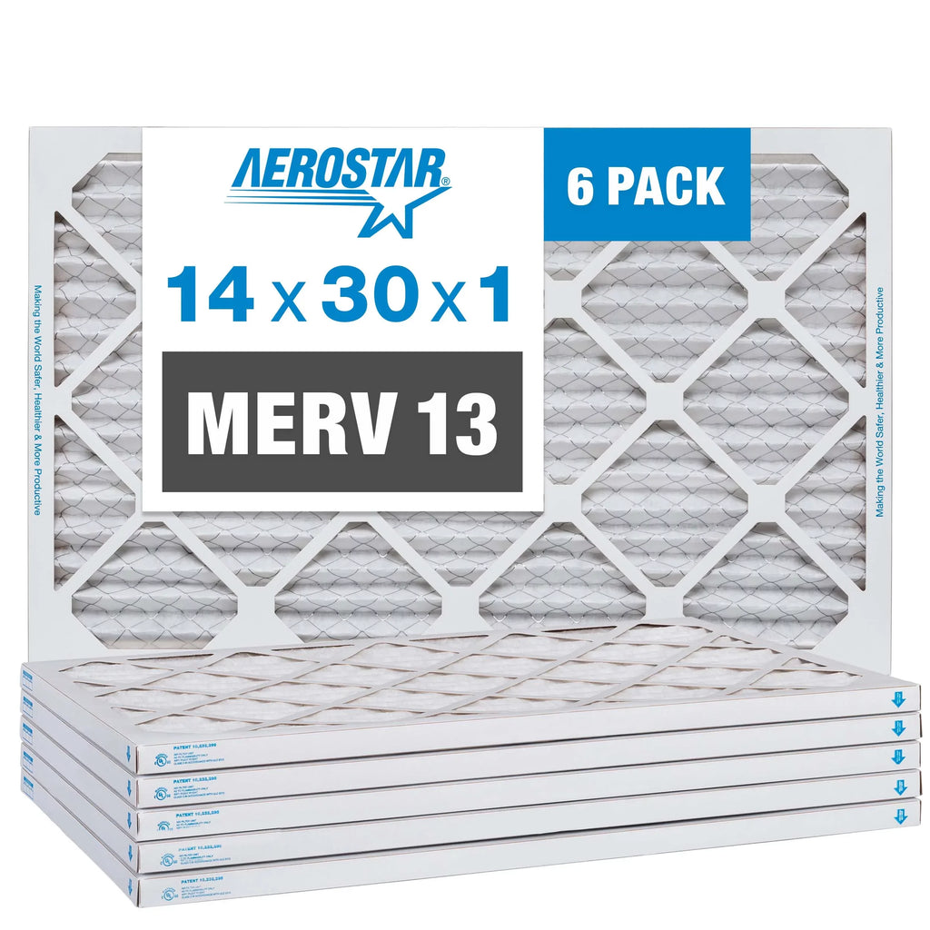 Aerostar 14x30x1  13 Pleated Air Filter,  Furnace Air Filter, 6 Pack