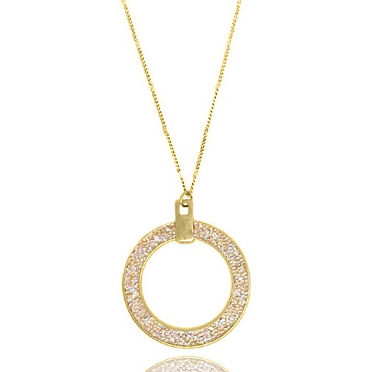 Blue Box Boutique Inc Open Circle Gold  Glitter Pendant Long Necklace for Women, Teens
