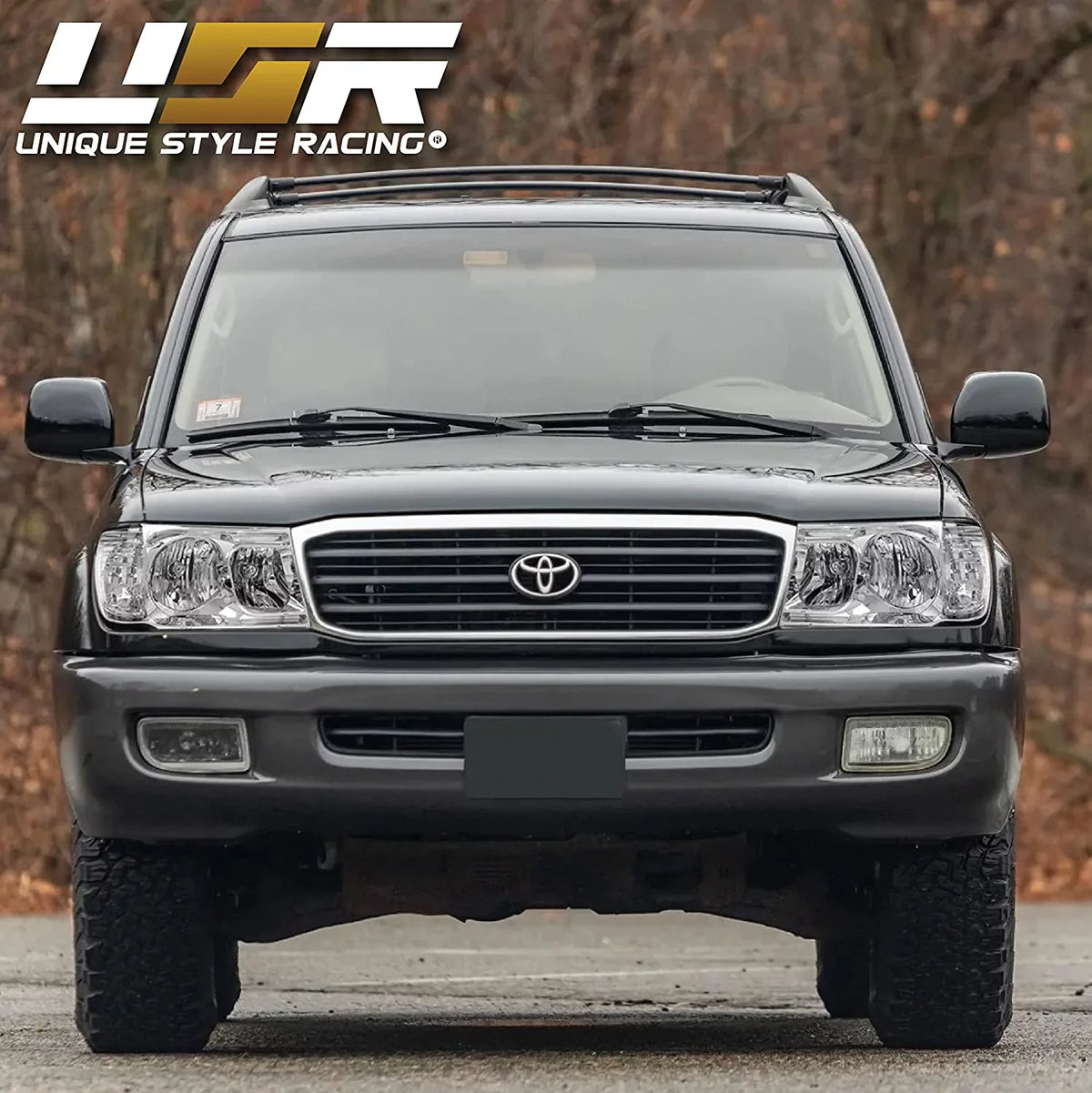 FJ100 Headlights - Headlamps Set (Left + Right) Compatible with 1998-2005 Toyota Land Cruiser  100 (Euro Style with Clear Corner  Piece Design)