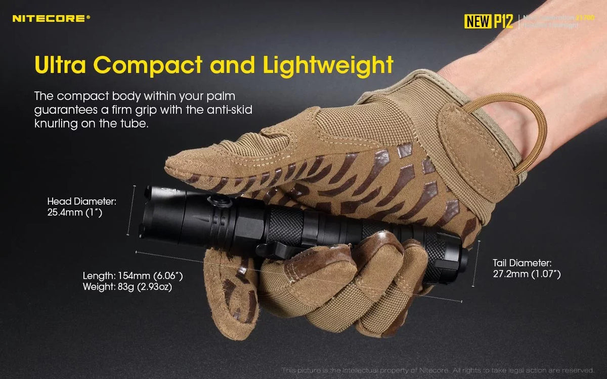Value Bundle: Nitecore  P12 Tactical  Flashlight - 1200 Lumens with  Rechargeable Intelligent Pocket Light and 1x Nitecore NL2140 21700 4000mAh Battery