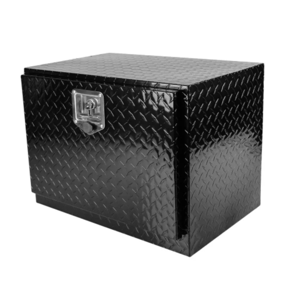 24 Inch Aluminum Stripes Plated Tool Box Pick Up Truck Bed  Trailer Toolbox Waterproof Square Storage Organizer with Lock and Keys - Black  Black + Aluminum + Square box + 24"(24.2"×17.1"×17.9")