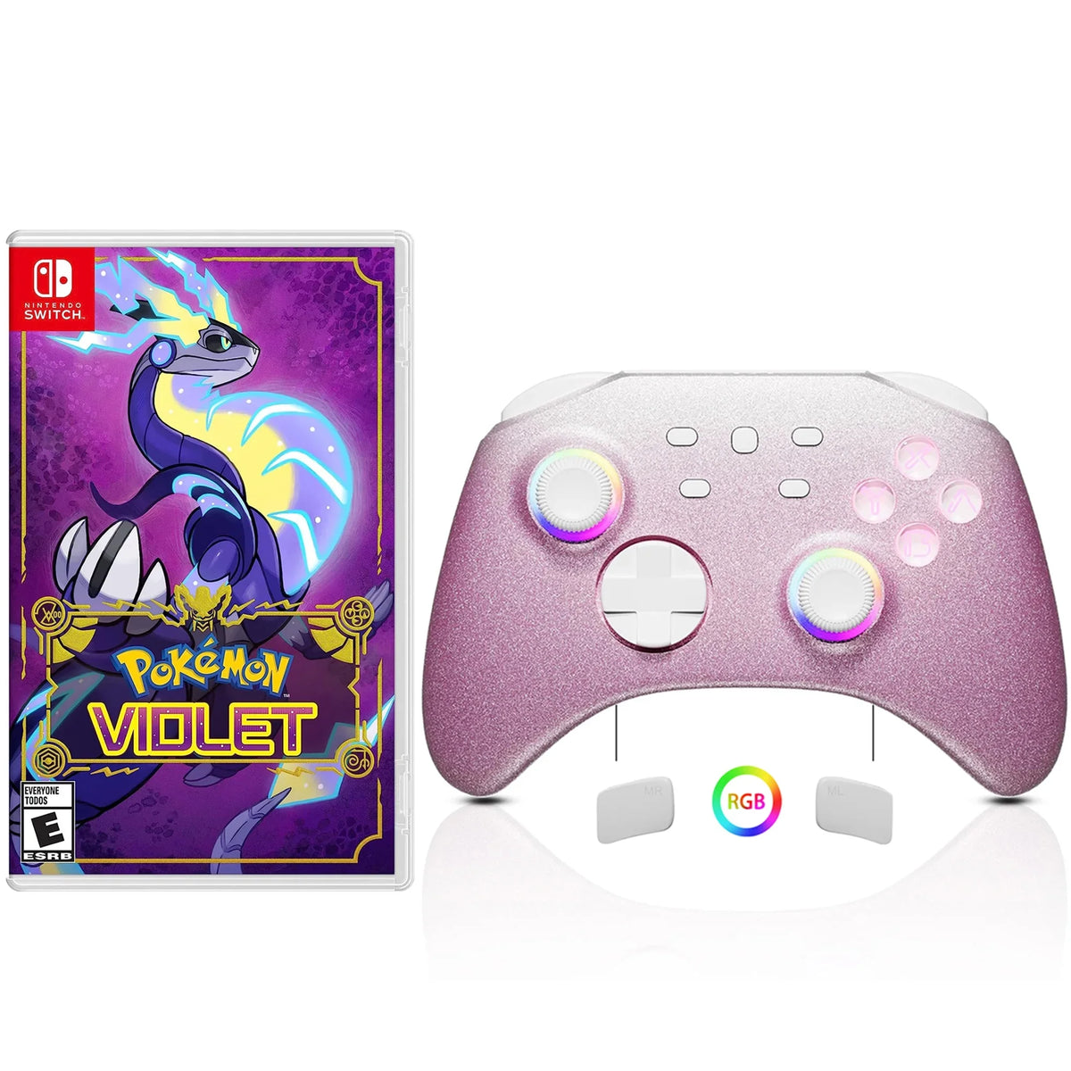 Pokémon Violet Game Disc and Upgraded Switch Pro Controller for Nintendo Switch//Lite, Wireless Switch Remote for //Android/Steam Pink