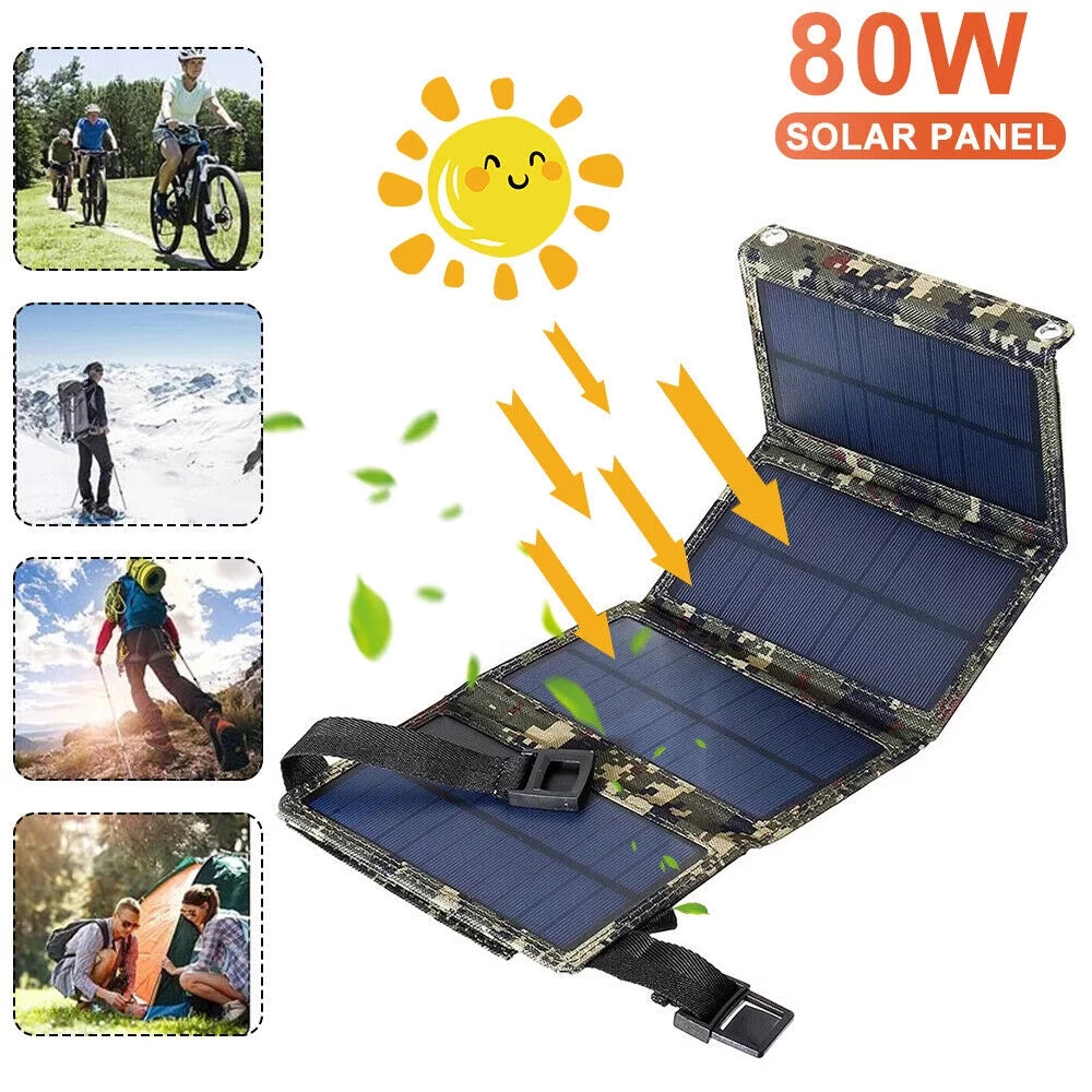Paddsun Outdoor 80W  Solar Panel Folding Power Bank Camping Hiking Phone Charger