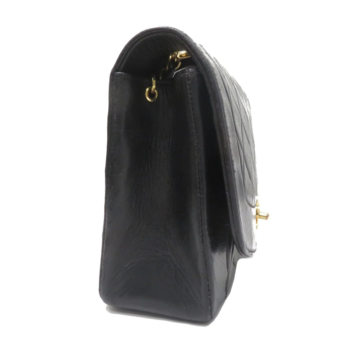 Pre-Owned  Chanel Matelasse Diana Chain Shoulder Bag Black Lambskin Women's Men's (Fair)