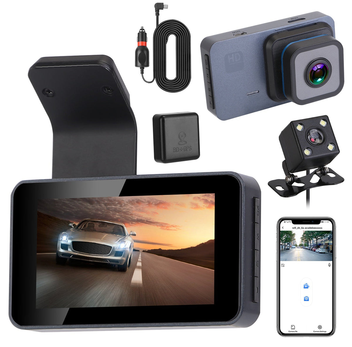 1080P Dual Lens Dash Cam, iMounTEK Universal Vehicle Driving Recorder, Car  with WiFi  G-Sensor  Control Motion Detection Parking Monitor Night Vision
