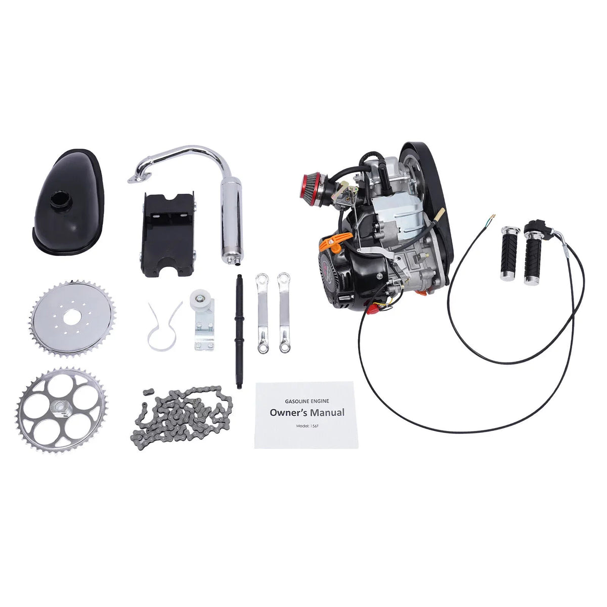 100cc 4 Stroke Bicycle Motor Kit Motorized Bicycle Engine Kit Single Cylinder Petrol Gas Motor Engine Kit, 44 Tooth Chain -156F