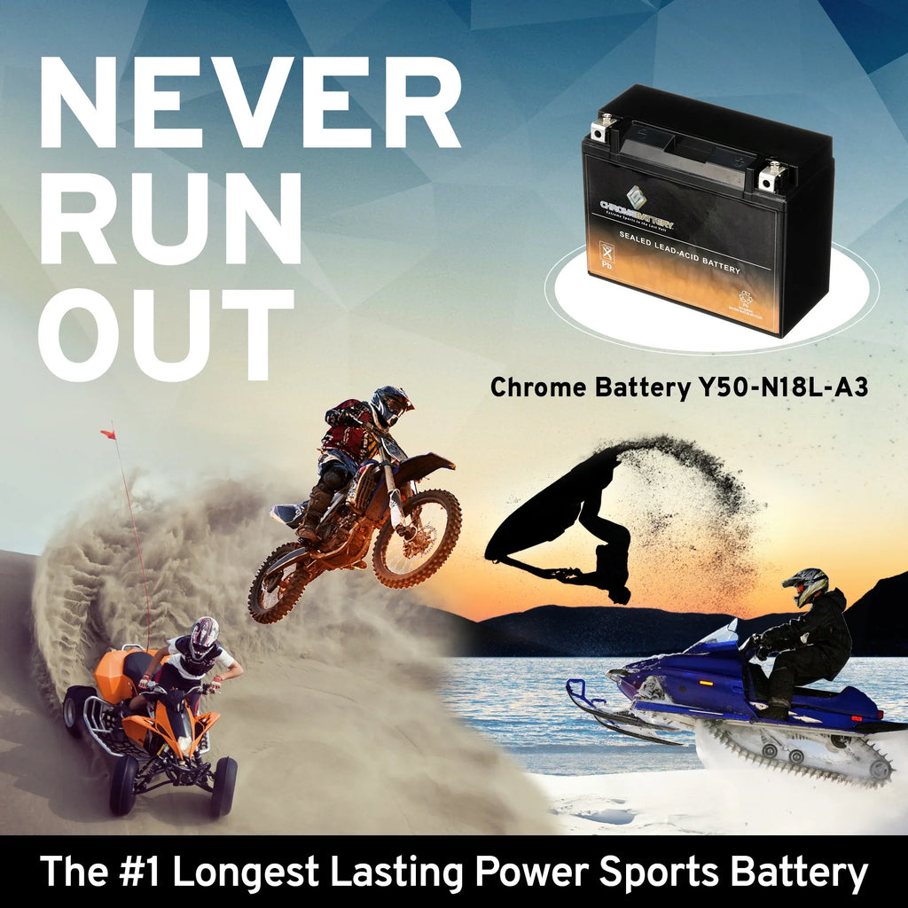 Chrome Battery Y50-n18l-a3 (50-n18l-a3 12 Volts,20 Ah, 260 Cca) High Performance - Maintenance Free - Sealed  Motorcycle Battery