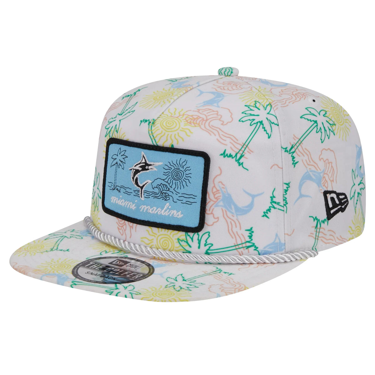 Men's New Era White Miami Marlins Islander Golfer Snapback Hat