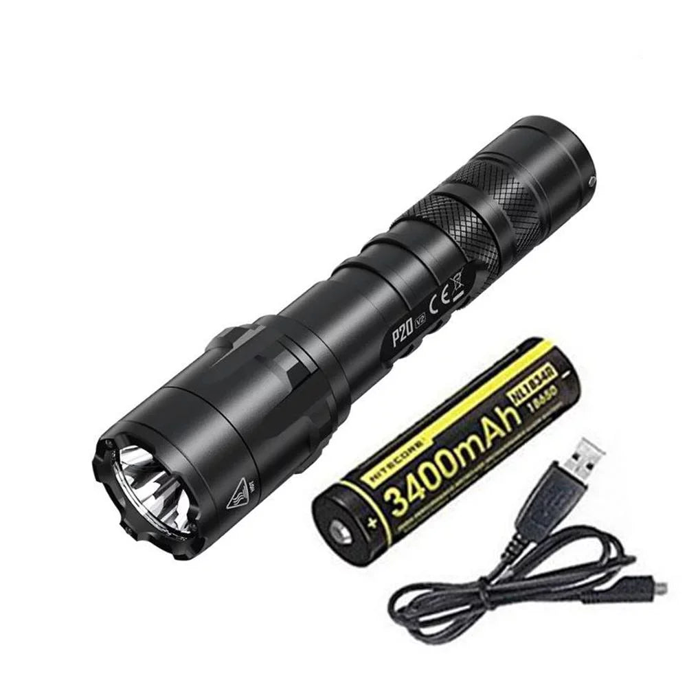 Combo: Nitecore P20 V2 Tactical  Flashlight -  -L2 V6 - 1100 Lumens w/NL1834R Battery +Free Eco-Sensa  Cord