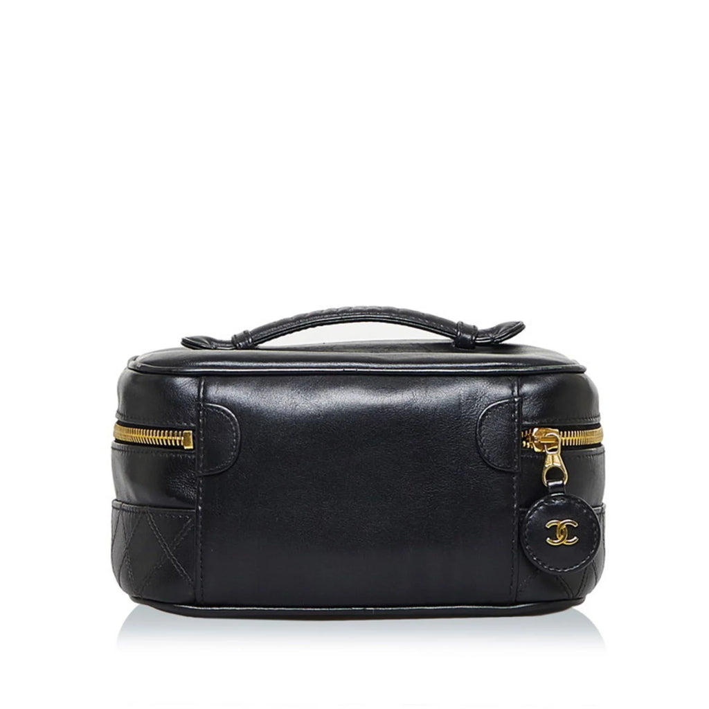 Pre-Owned Chanel Cocomark Bicolore Vanity Bag Handbag Black Lambskin Ladies  (Fair)
