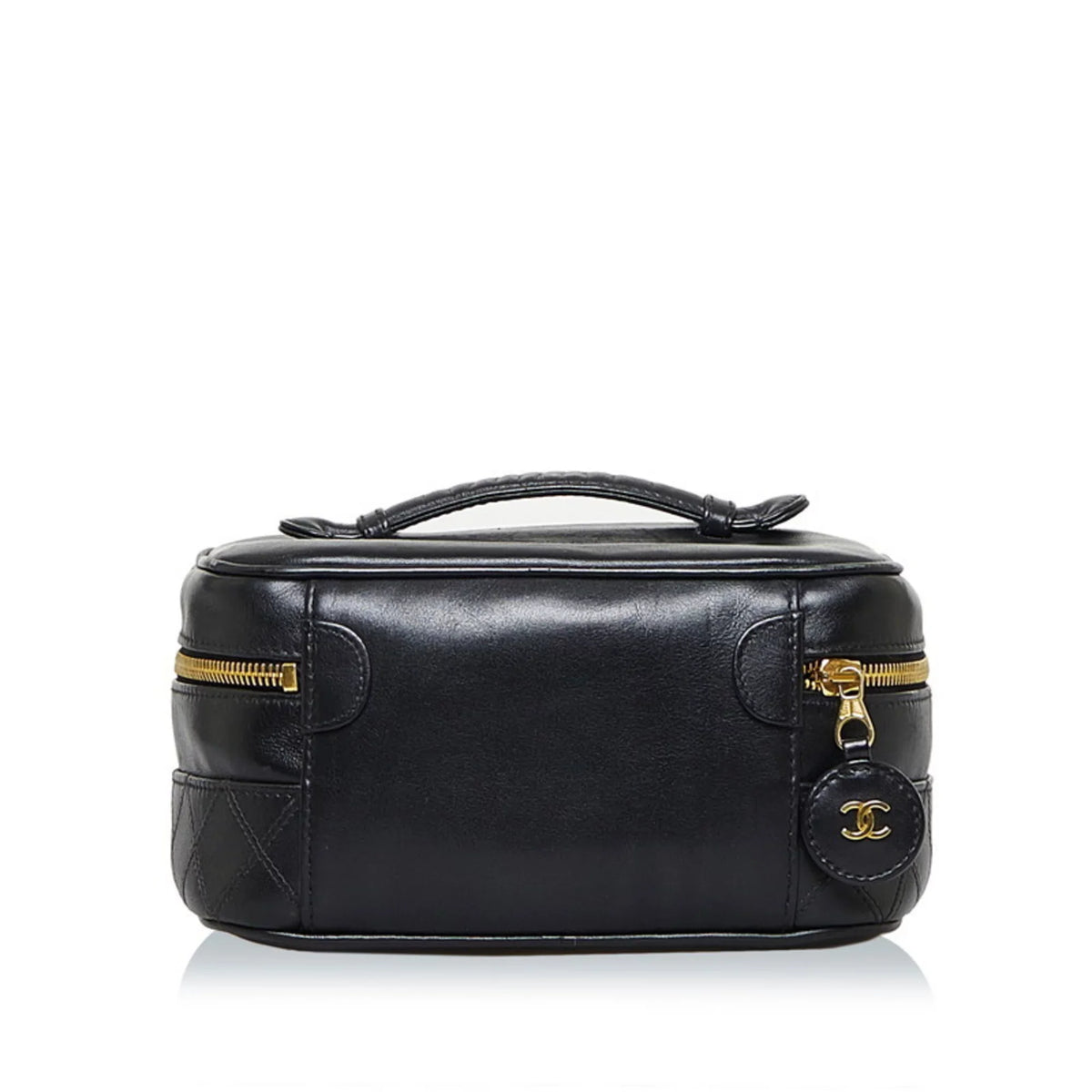 Pre-Owned Chanel Cocomark Bicolore Vanity Bag Handbag Black Lambskin Ladies  (Fair)