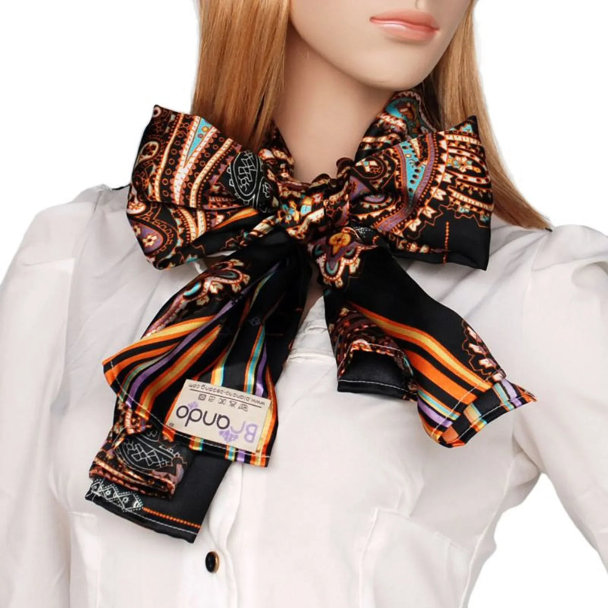 Blancho Black Chic Paisley & Stripes Design Fashion Soft Silk Scarf/Wrap/Shawl(Large)