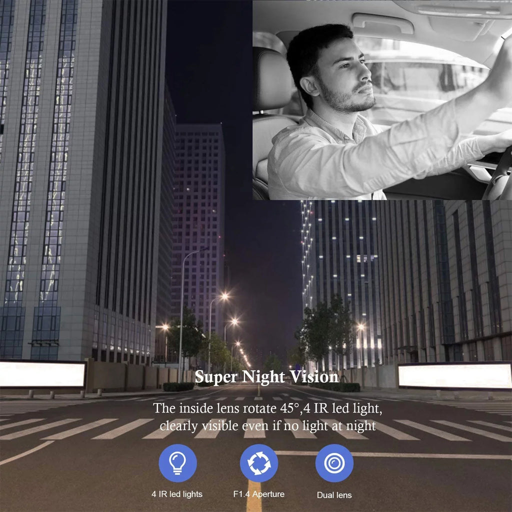 Dual Dash Cam,  1080P Front Interior Dual Dash Camera  Night Vision Dashcam, Driving Recorder for Car, Taxi with Loop Recording, G-Sensor, Parking Mode