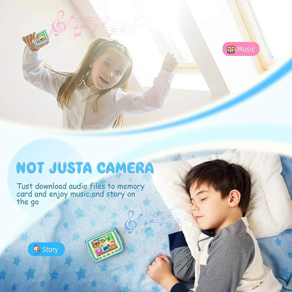 VanTop Junior K8 Kids Camera with 32GB Memory Card, Selfie 1080P Supported Waterproof Video Camera / 8MP 2.4 inch Large Screen, Fill Light, Face Recognition, 4 Games, Extra Kid-Proof Silicon Case Blue