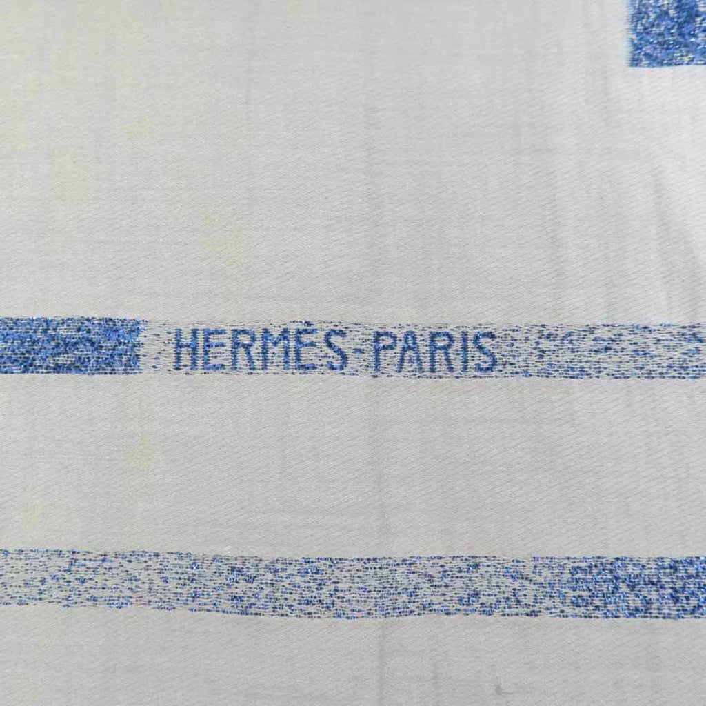 Pre-Owned Hermes  Shawl Scarf H Logo Cotton/Silk/Polyester Greige/Blue Unisex e55881a (Good)