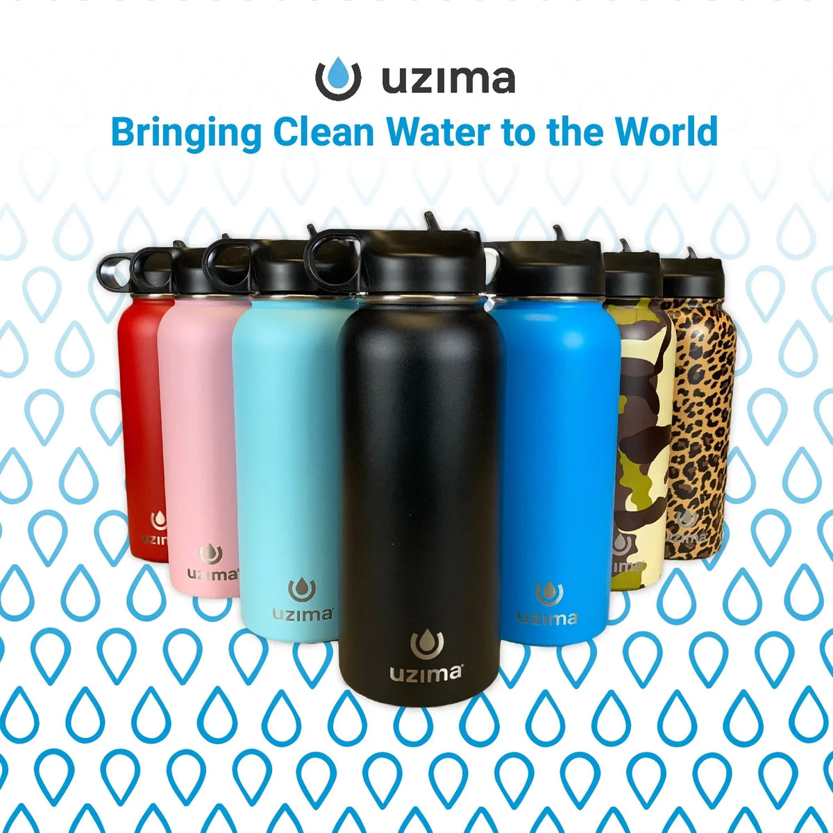 Uzima - Z-Source Filtered Water Bottle for Hiking, Backpacking, Camping, and Travel. Water Purification on the Go. Large 32oz Capacity with Double-Walled Stainless Steel Exterior. (Leopard)