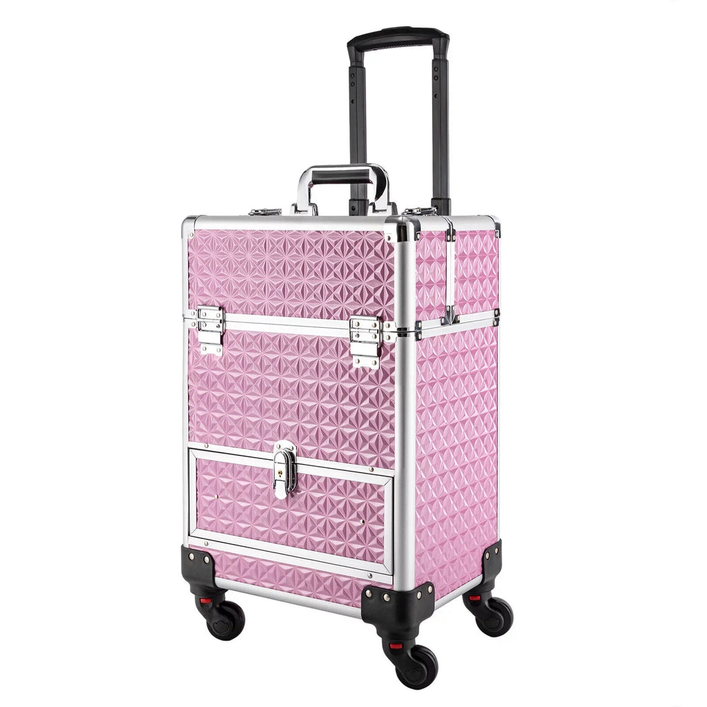 Professional Makeup Trolley Lockable Nail Embroidery Hair Styling Tools Storage Box with Drawers Pink