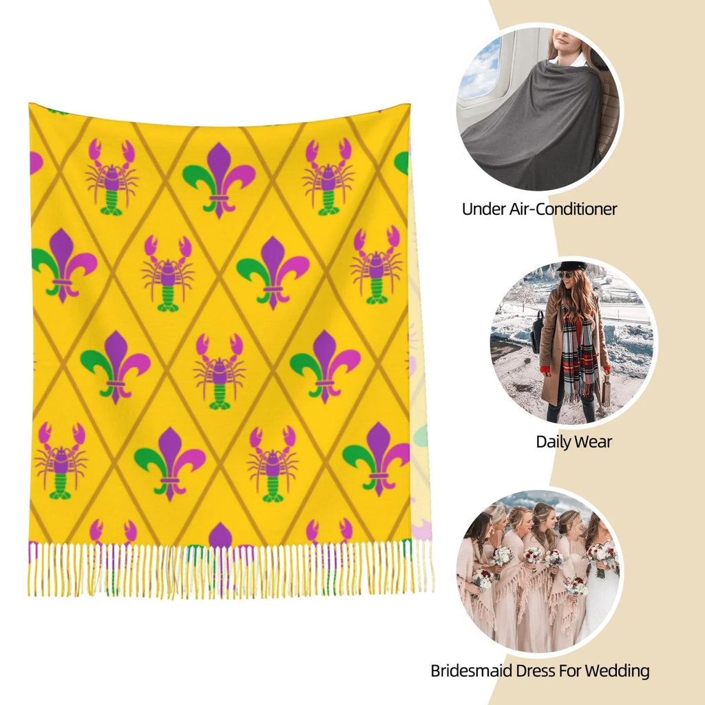Junzan Lightweight Women'S Fashion Mardi Gras Crayfish And Fleur De Lis Printed Winter Fall Warm Scarves Scarf Shawl