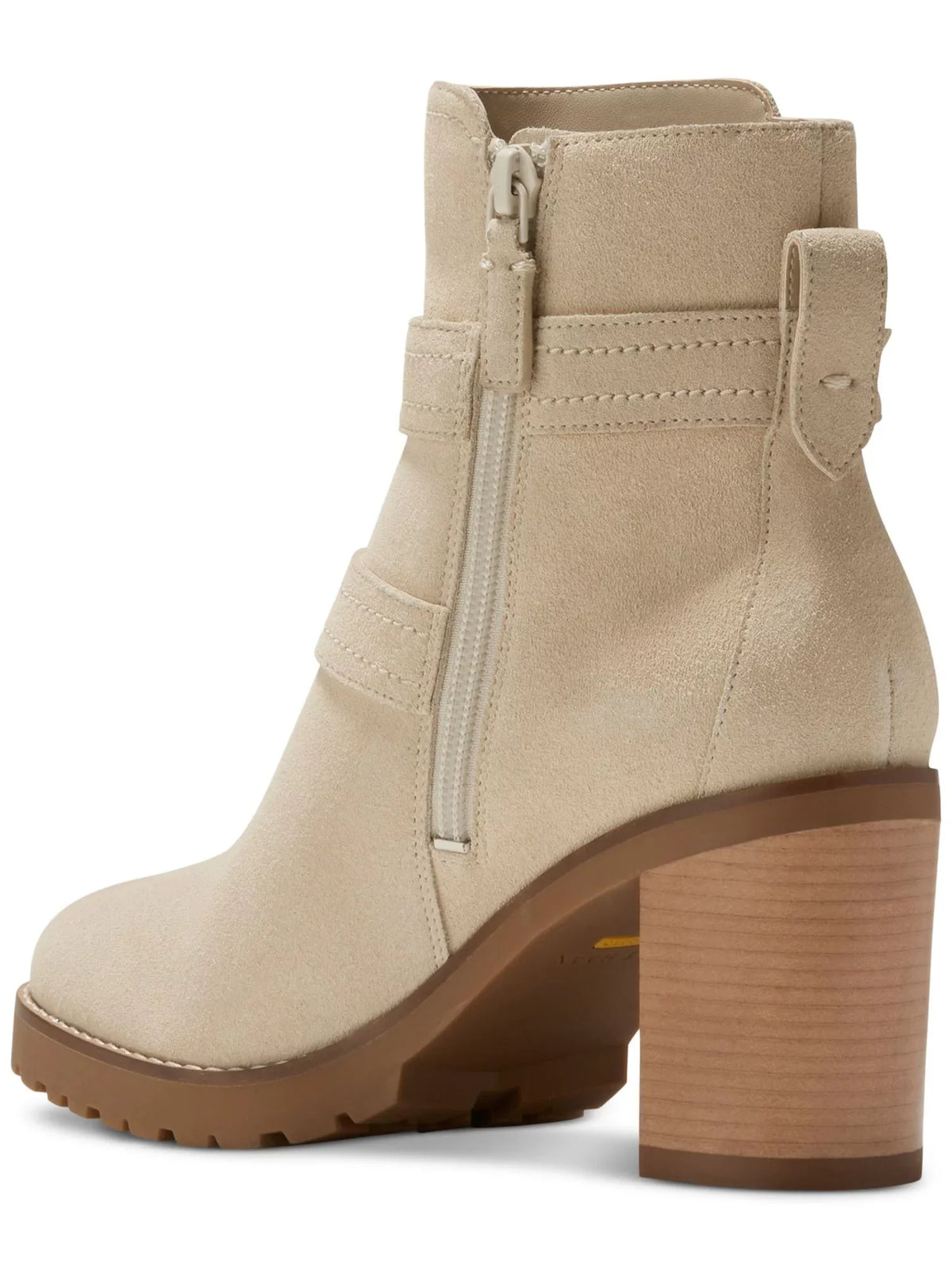 Womens Beige Zipper Accent Foster Almond Toe Stacked Heel Zip-Up Leather Heeled Boots 5.5 B