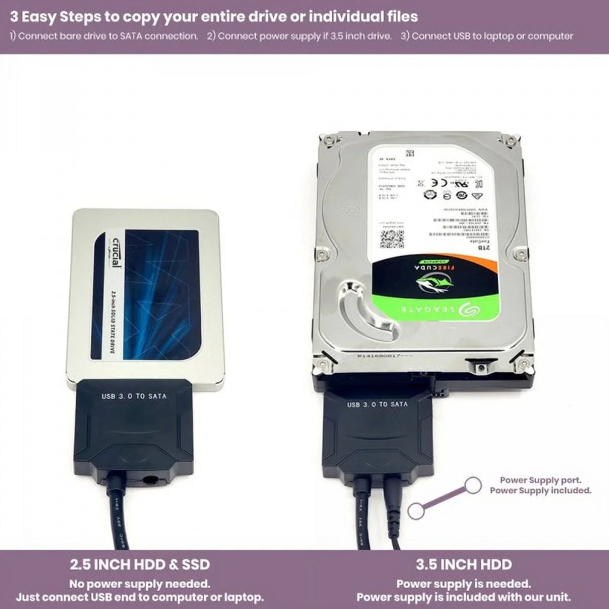 Fantom Drives  6TB Hard Drive Upgrade Kit with Seagate Barracuda ST6000DM003 (3.5"), Fantom Drives  3. 0 to  Cable Converter, 12V Power Supply, and Fantom Drives Cloning Software Inside