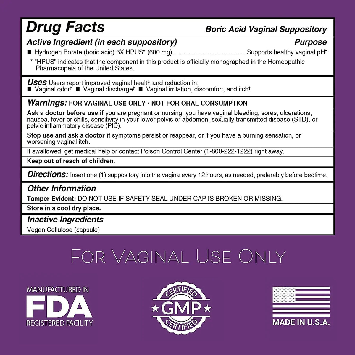 Intimate Rose Boric Acid Suppositories, pH Balance for Women, Boric Acid Vaginal Suppositories for Yeast Infection, Vaginitis, Bacterial Vaginosis, 90-Count (600mg) + 21 Applicators - 100% made in