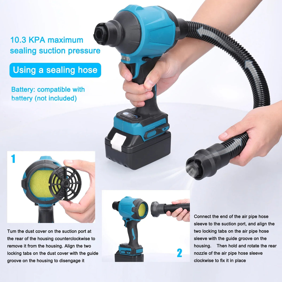 Electric Cordless Dust Blower, Rechargeable Air Dust Machine Stepless Speed Change,  Working Light