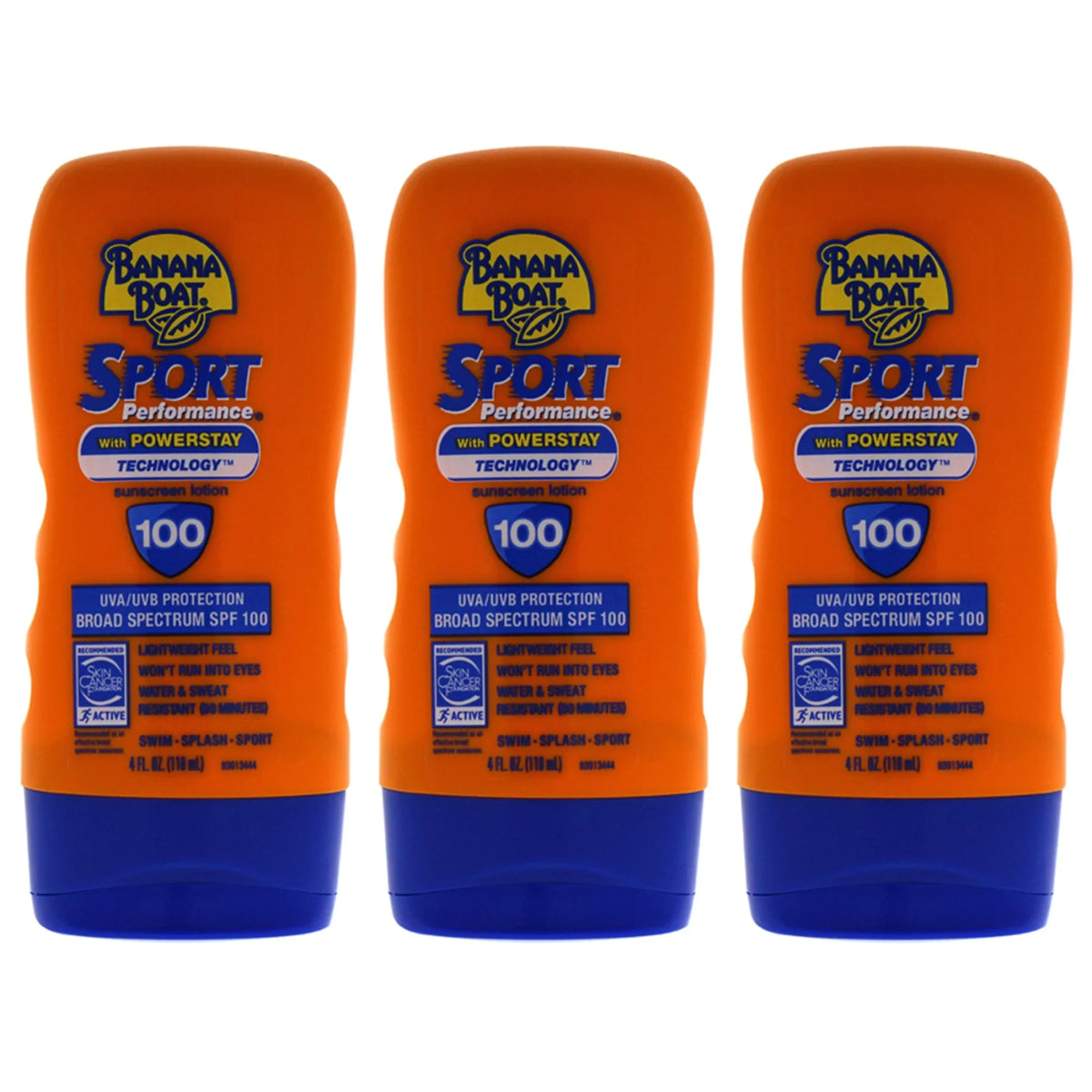 Banana Boat Sport Performance with Powerstay Technology Sunscreen Lotion  100 - Pack of 3, Lotion 4 oz