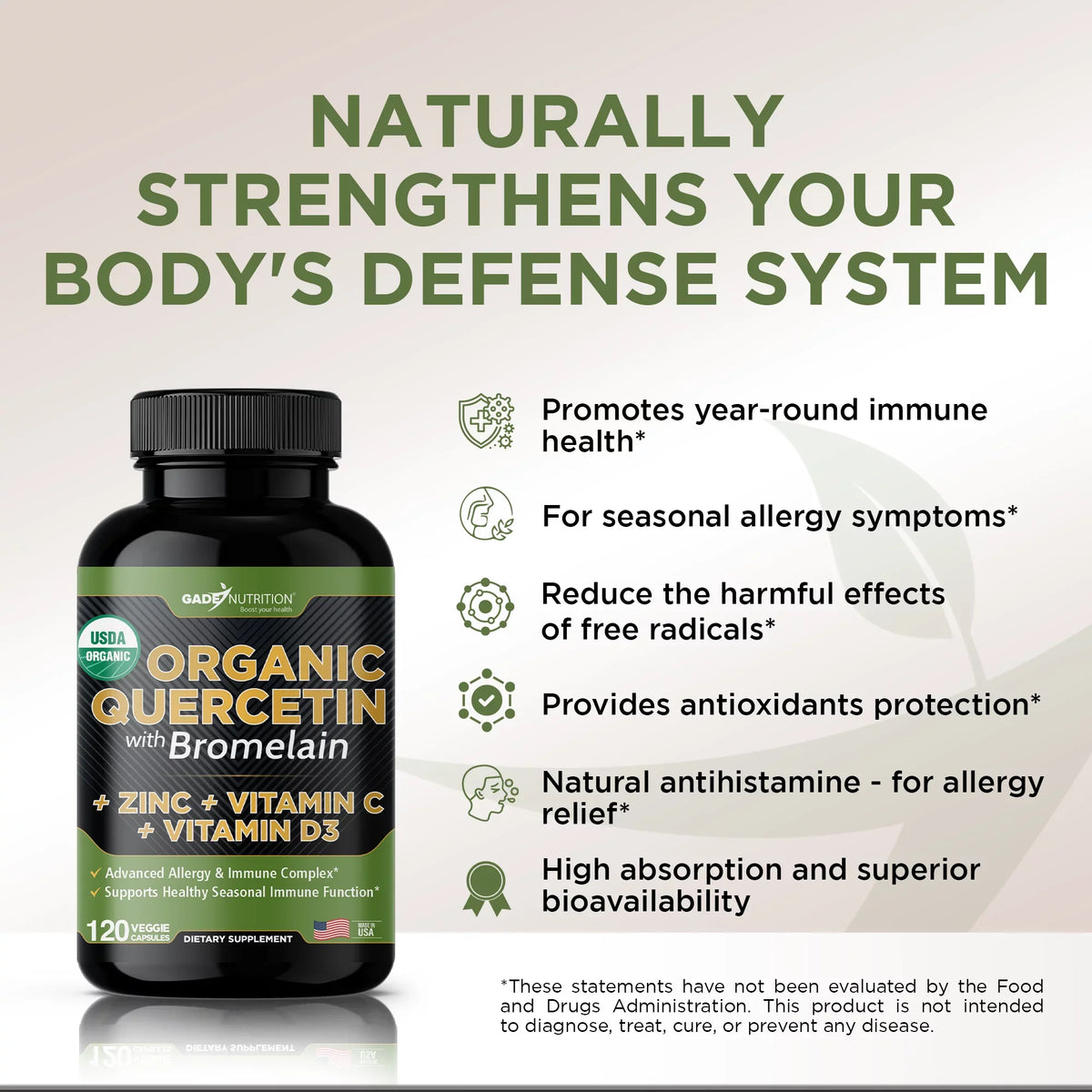 Quercetin with Vitamin C and Zinc - Nettle Quercetin - Quercetin 500mg - Quercetin with Bromelain - Zinc Quercetin + Vitamin D3 - 240 Veggie Caps - (Non-, Gluten-Free, Vegan) 4 Month Supply