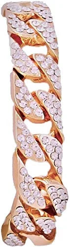 Charles Raymond Mens Silver Big Rocks with Roman Numerals Fully Iced Out Colorful Dial Wristwatch w/Blinged Out Cuban Shiny Silver Bracelet - ST10327  Cuban (Rose Gold)