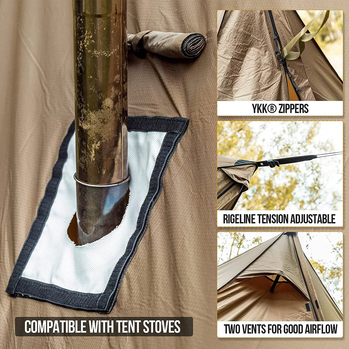 Hammock Hot Tent with Stove Jack, Versatile Lightweight Waterproof Camping Tarp with Zippered Tent Bag, PU3000mm 4 Season Tent for Stove