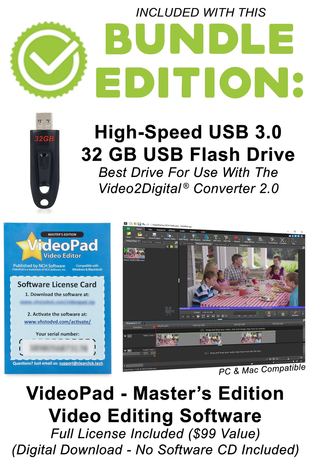 ClearClick Video to Digital Converter 2.0 (Second Generation) - Record Video from 's,  Tapes, , , Hi8, Camcorder, , Gaming Systems (Bundle Edition)