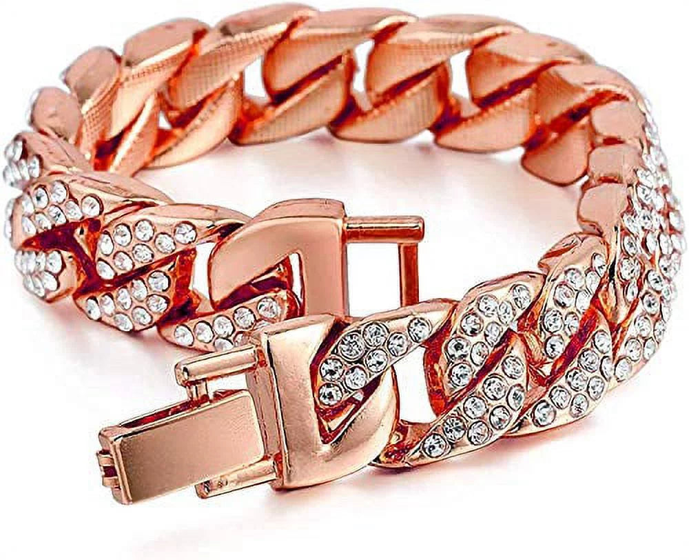 Charles Raymond Mens Silver Big Rocks with Roman Numerals Fully Iced Out Colorful Dial Wristwatch w/Blinged Out Cuban Shiny Silver Bracelet - ST10327  Cuban (Rose Gold)