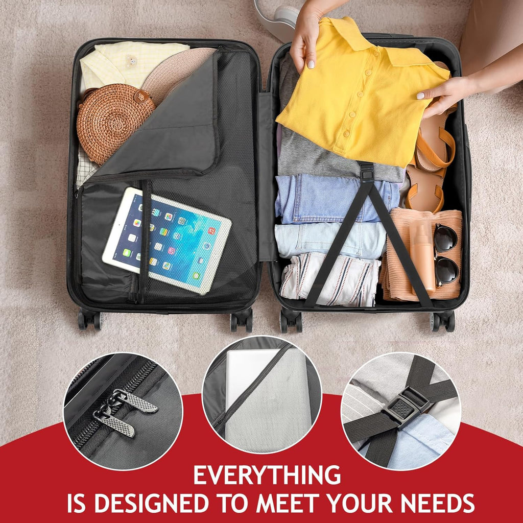 Business - Red (20/24/28)  Luggage Set of 3 Hardside Carry on Suitcase Sets with Spinner Wheels &  lock, Portable Lightweight  Luggages for Travel