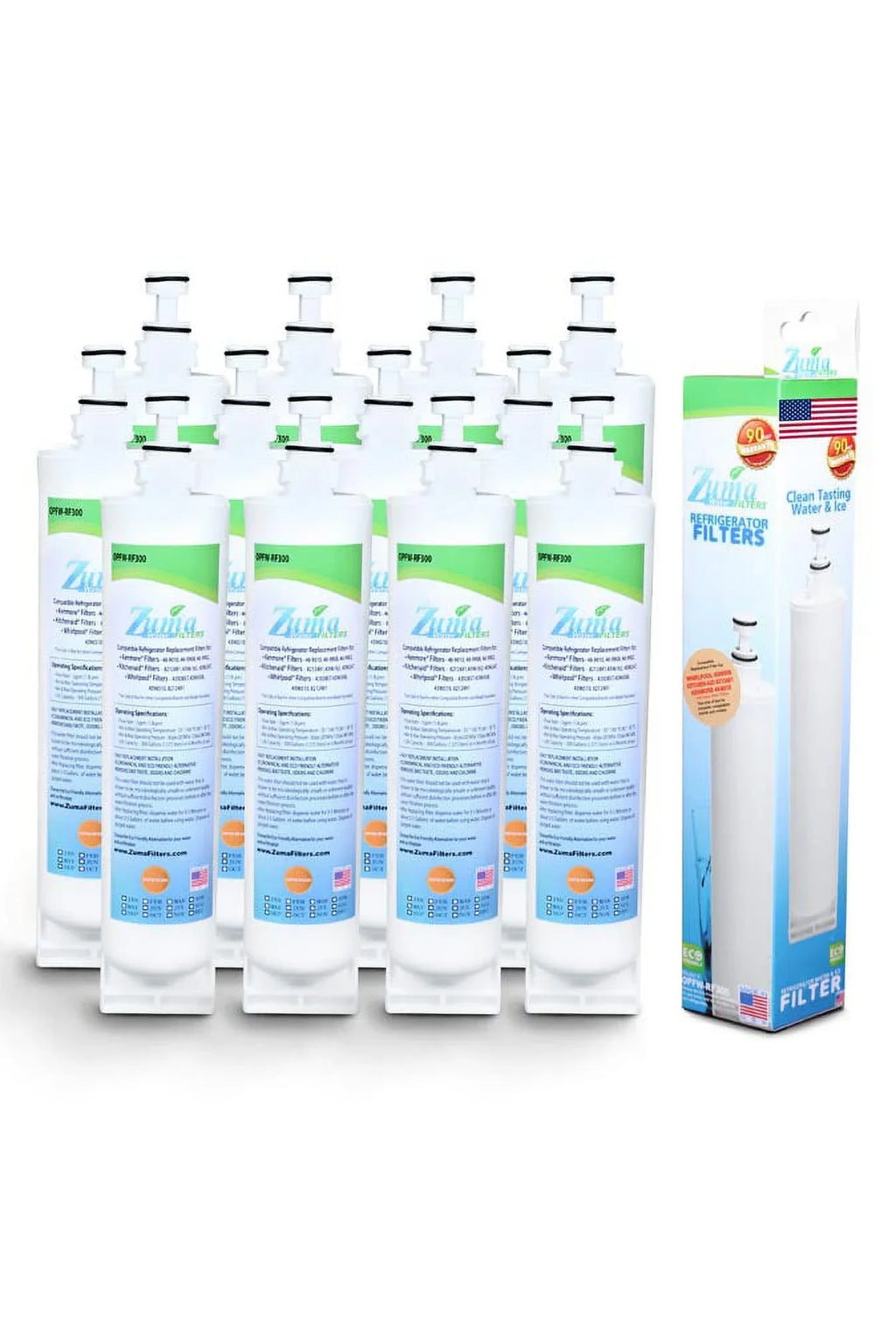 Brand , Water and Ice Filter , Model # -RF300 , Compatible with Whirlpool® 4396508 - 12 Pack - Made in U.S.A.