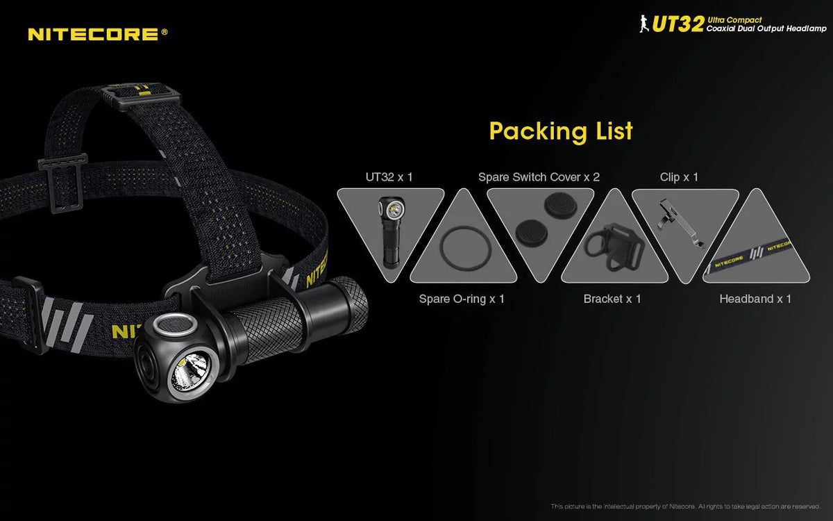 Value Bundle: Nitecore UT32 Dual Emitter Headlamp - (5700K, Cool White) - (3000K, Warm White) with 1X NL1834 Battery and 1x  Keychain Light (Random Color Choices)