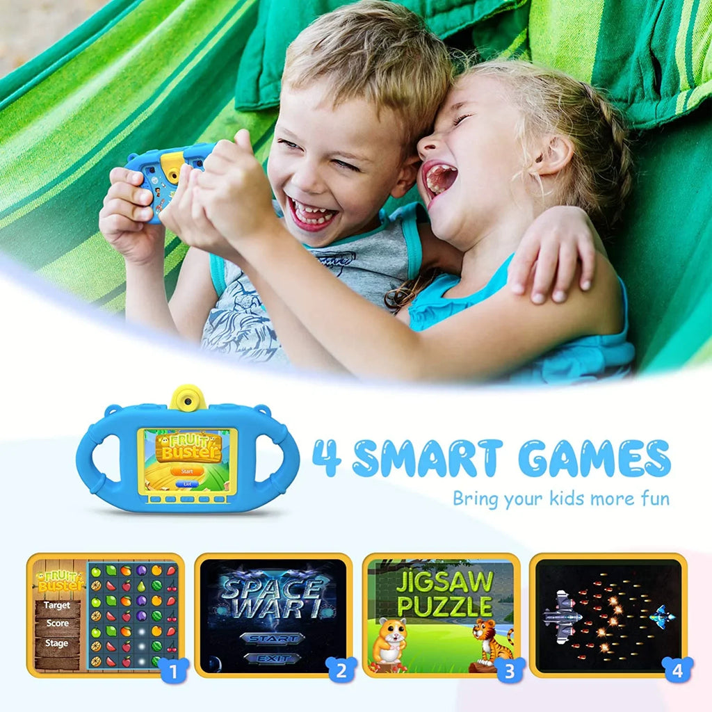 VanTop Junior K8 Kids Camera with 32GB Memory Card, Selfie 1080P Supported Waterproof Video Camera / 8MP 2.4 inch Large Screen, Fill Light, Face Recognition, 4 Games, Extra Kid-Proof Silicon Case Blue