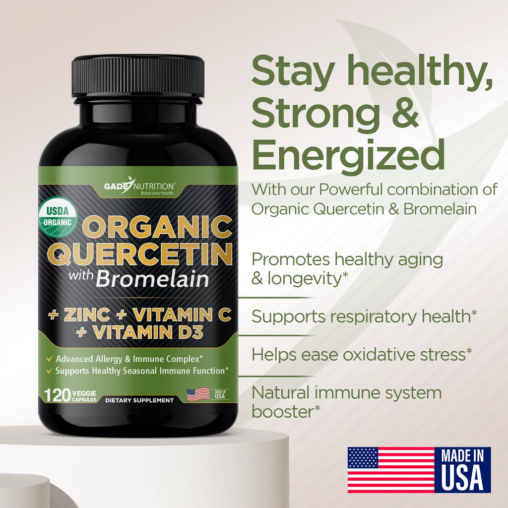Quercetin with Vitamin C and Zinc - Nettle Quercetin - Quercetin 500mg - Quercetin with Bromelain - Zinc Quercetin + Vitamin D3 - 240 Veggie Caps - (Non-, Gluten-Free, Vegan) 4 Month Supply