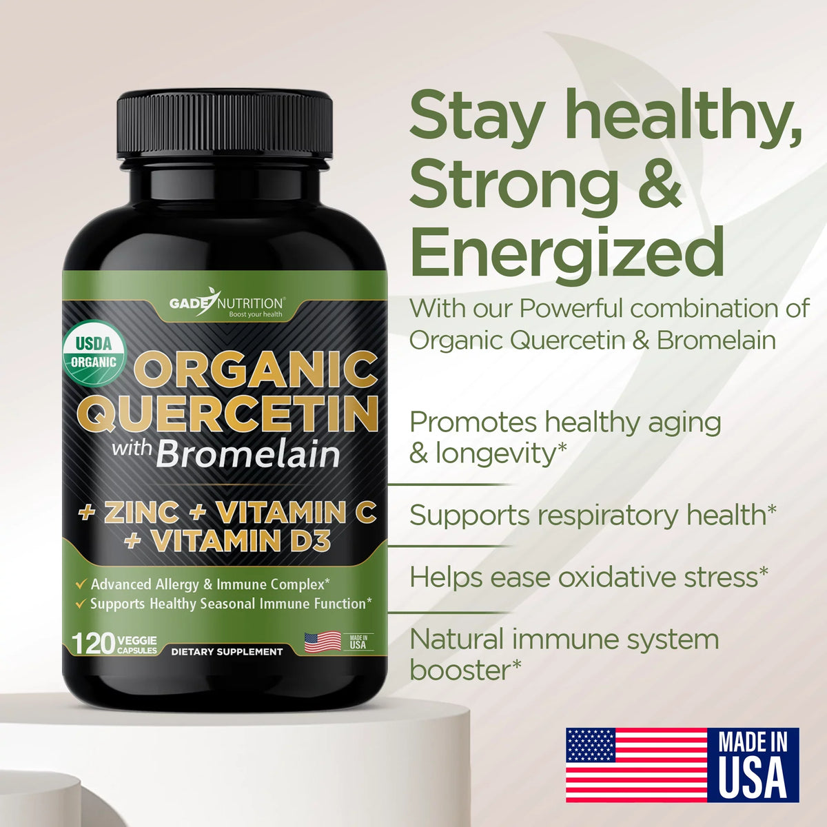 Quercetin with Vitamin C and Zinc - Nettle Quercetin - Quercetin 500mg - Quercetin with Bromelain - Zinc Quercetin + Vitamin D3 - 240 Veggie Caps - (Non-, Gluten-Free, Vegan) 4 Month Supply