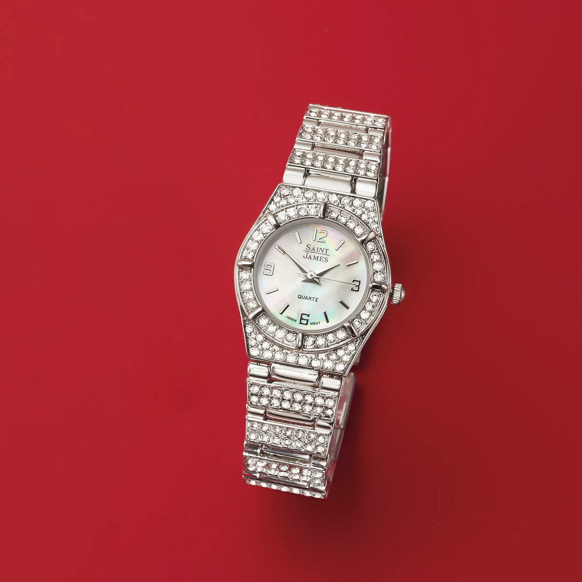 Ross-Simons Saint James Women's 25mm Crystal and Mother-Of-Pearl Watch in Stainless Steel, Women's, Adult