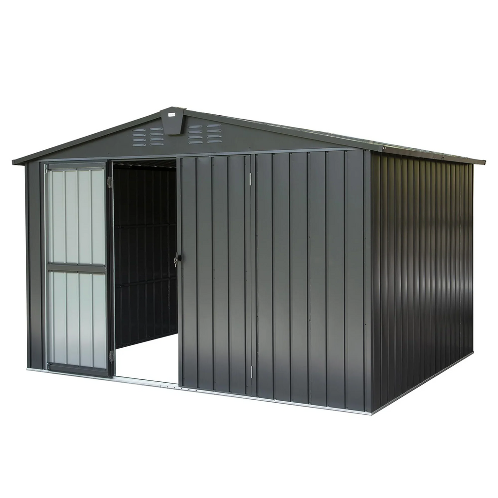 CoSoTower Outdoor Storage Shed 10'X 8', Metal Garden Shed for Bike, Trash Can, Tools, Galvanized Steel Outdoor Storage Cabinet with Lockable Door for Backyard, Patio, Lawn (10X8ft, Black)