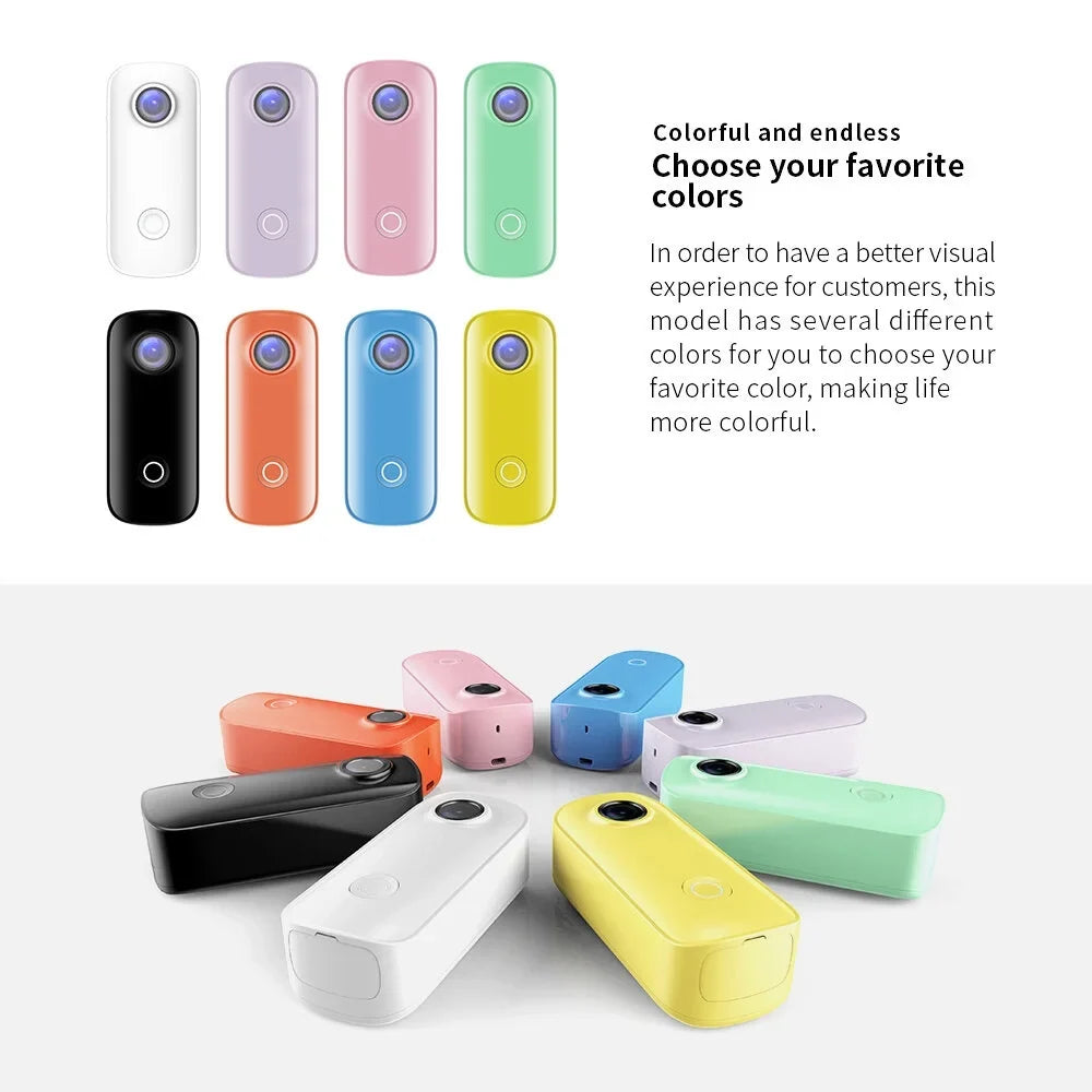 C100 Mini Action Camera 1080P/30fps Digital Video Camera 30M Waterproof Magnetic Body Built-in Battery WiFi Connection  Sharing with Waterproof Case Back Clip Lanyard