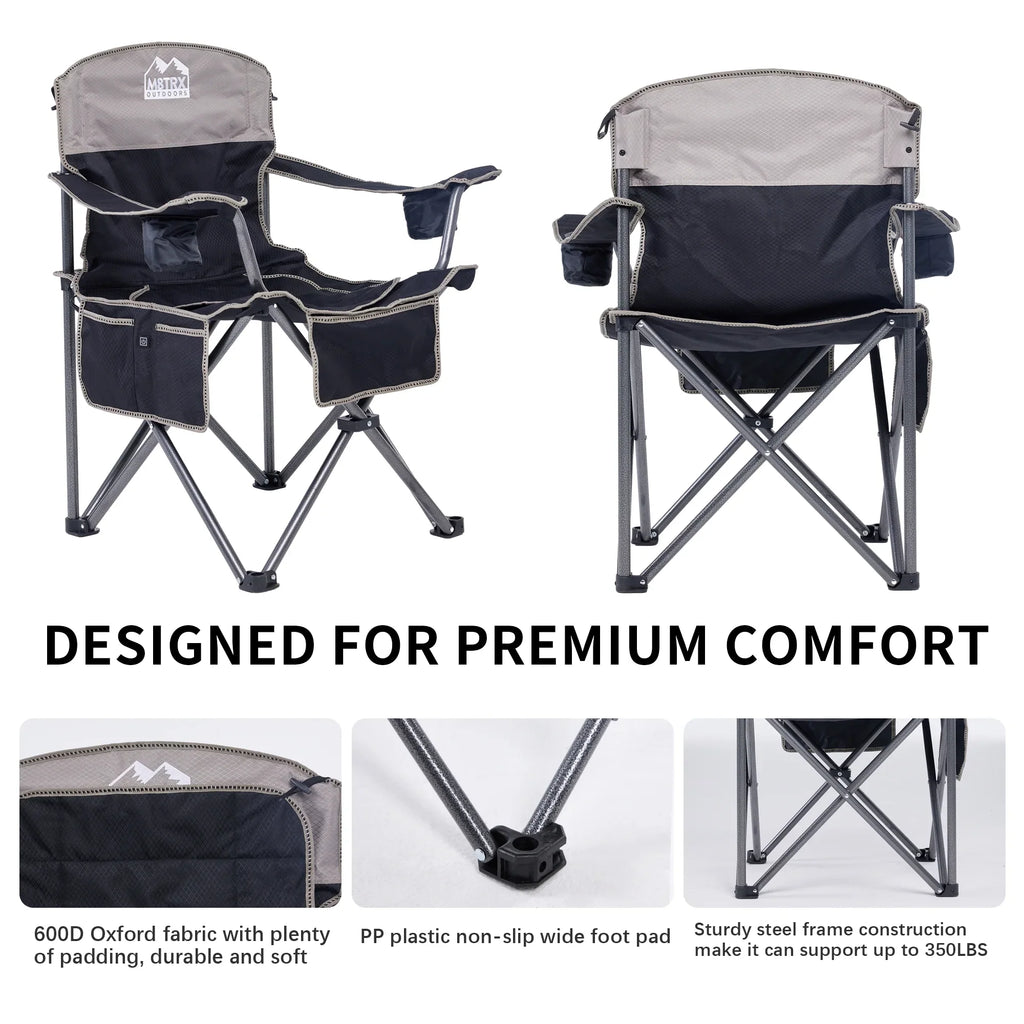 M8TRX Outdoors Heated Camping Chair, Portable Chair w/ 5000mAH Power Bank, 3 Heat Levels,  Charging Port, Black