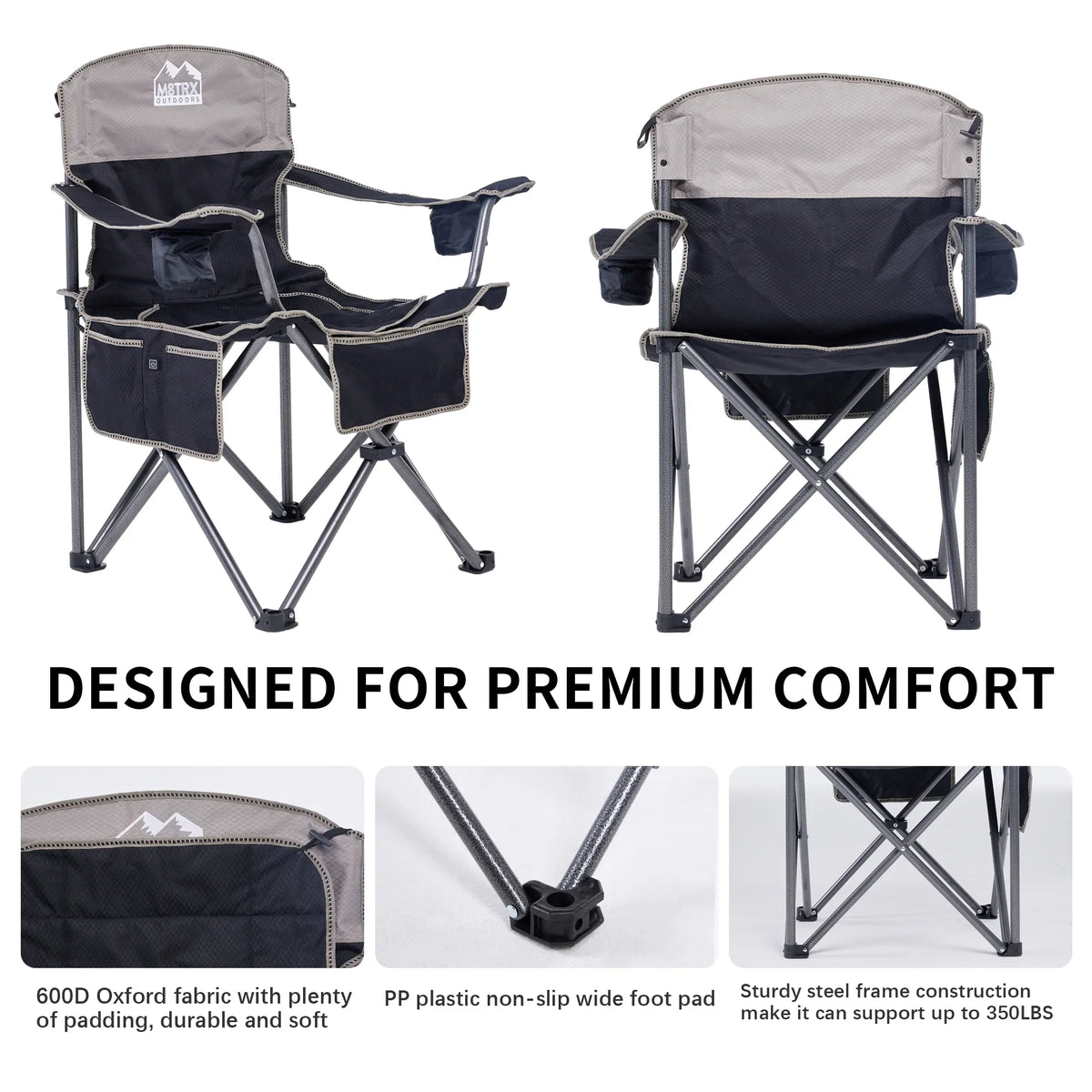 M8TRX Outdoors Heated Camping Chair, Portable Chair w/ 5000mAH Power Bank, 3 Heat Levels,  Charging Port, Black