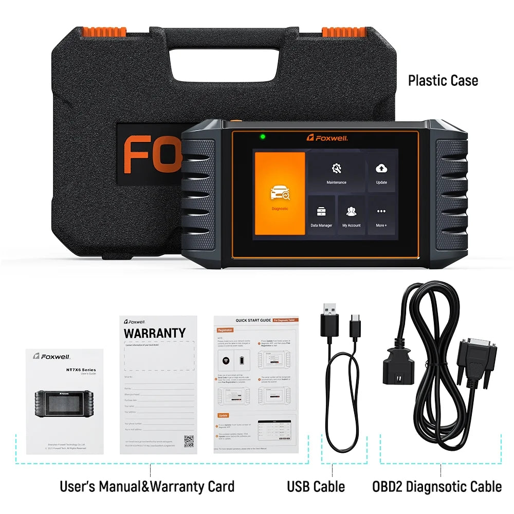 Foxwell NT726 OBD2 Scanner All Systems Diagnostic Tool  Bleeding  Calibration Oil  Throttle Reset 12 Maintainence Services Car Code Reader Free Update with a 5.5inch Touchscreen