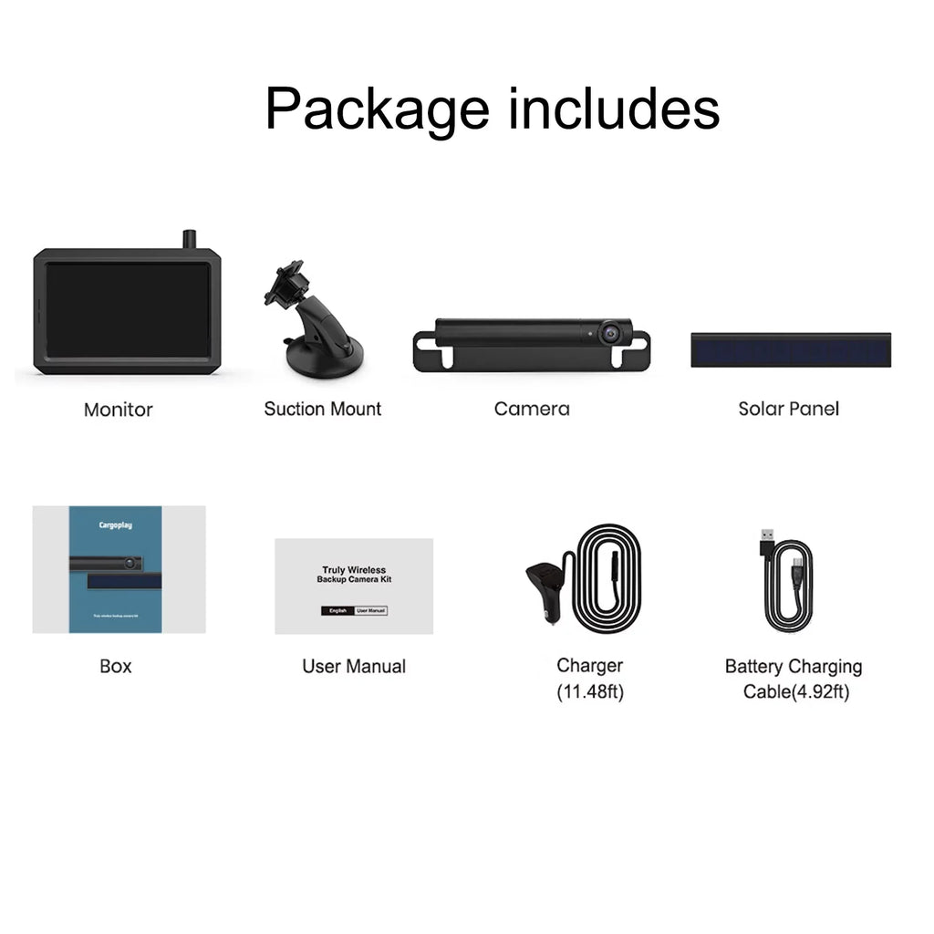 Cars Wireless Digital Backup Camera Solar Panel Kit with  Monitor, Supports 2 Rear View Backup Cameras Systems Easy Installation